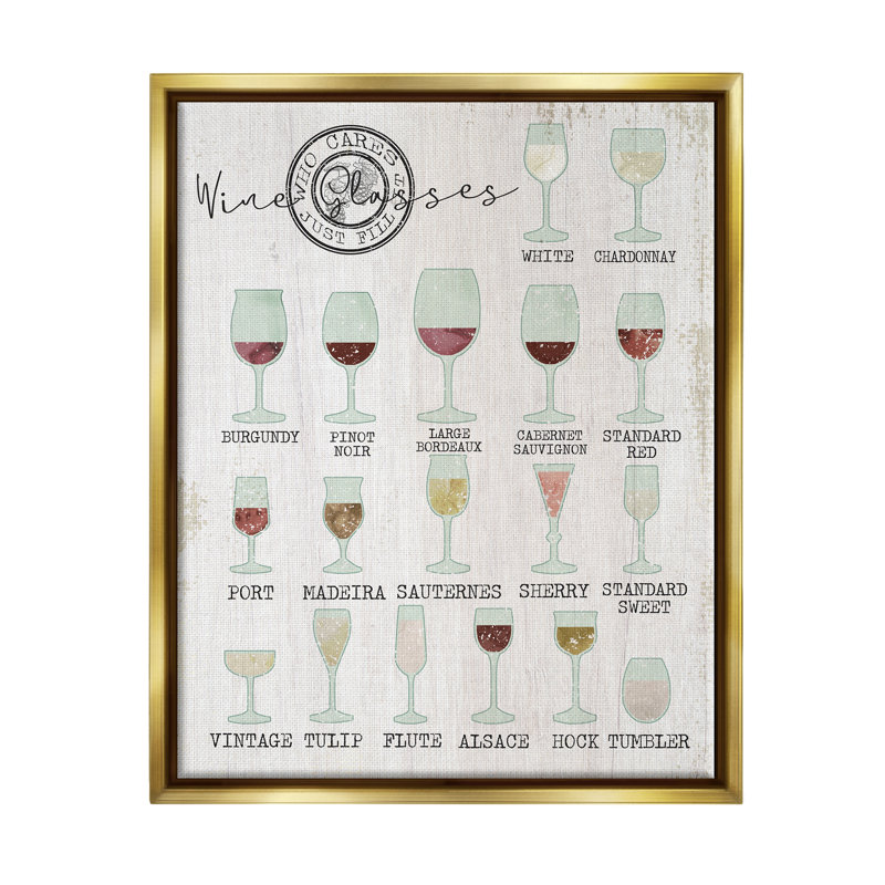«Wine Wine Glasses» par Daphne Polselli, L 17 po x H 21 po, Cadre flottant métallique doré