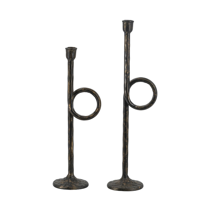 Bougeoirs S / 2 en fer noir et doré avec boucle ludique