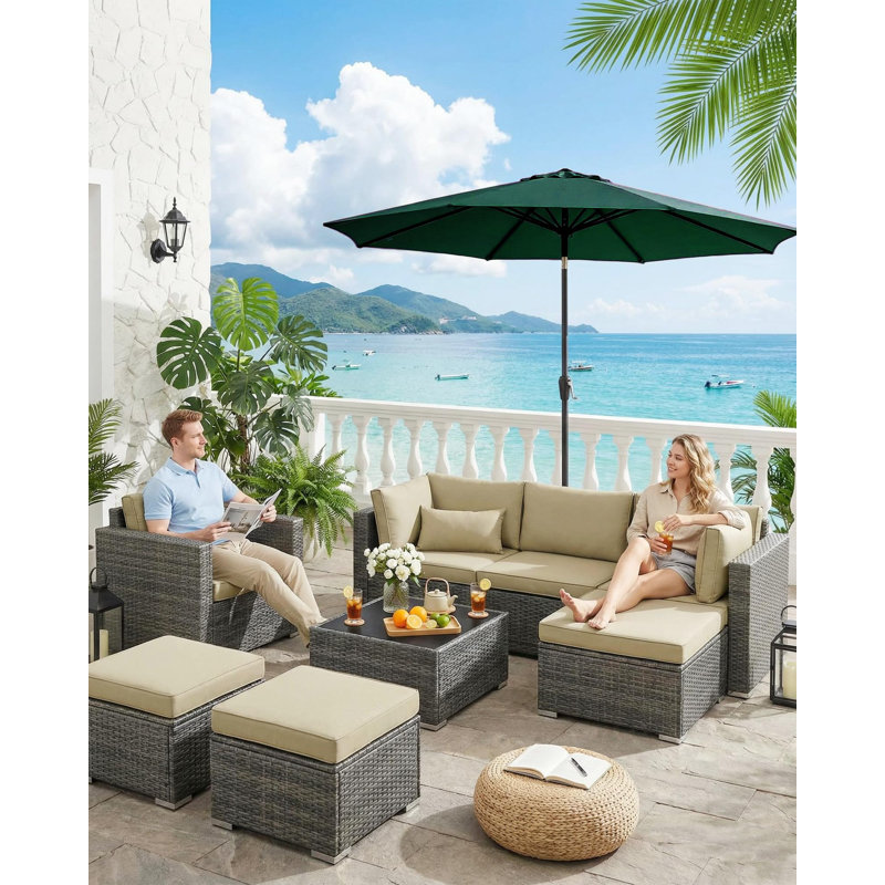 Parasol de patio 9 pi, table de marché / de marché, inclinaison et manivelle à bouton-poussoir, 8 nervures, pour terrasse et piscine, bleu marine