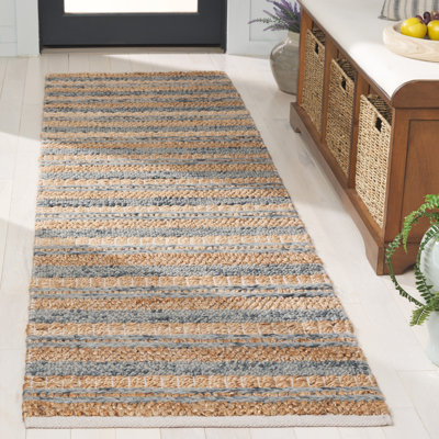 Tapis gris / brun en laine / jute tissé à la main Keyshona