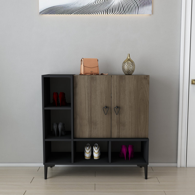 Armoire de rangement pour chaussures 11 paires Platin, Noir / Noyer