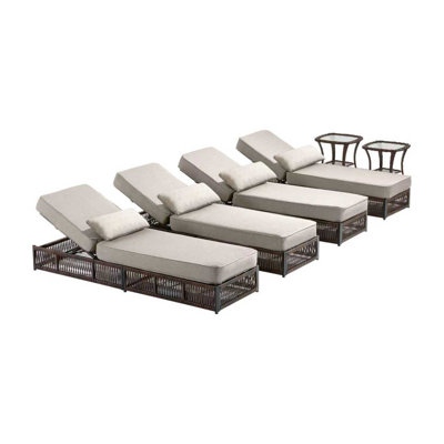 Wickes 6-Piece Outdoor Chaise Lounge Set With 2 Side Tables, 4 All-Weather Wicker Recliners