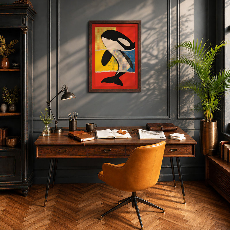 Geometric Orca Modern - Framed Print, Walnut, A1 - 84.1 x 59.4 cm