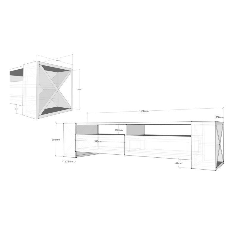 Modern Walnut TV Stand with Multiple Shelves, 61.0 x 13.8 x 13.8 inches | 100% Melamine Coated Particle Board, Thickness: 0.7 inches | Stylish Design, Ample Storage for Living Room & Entertainment Spaces