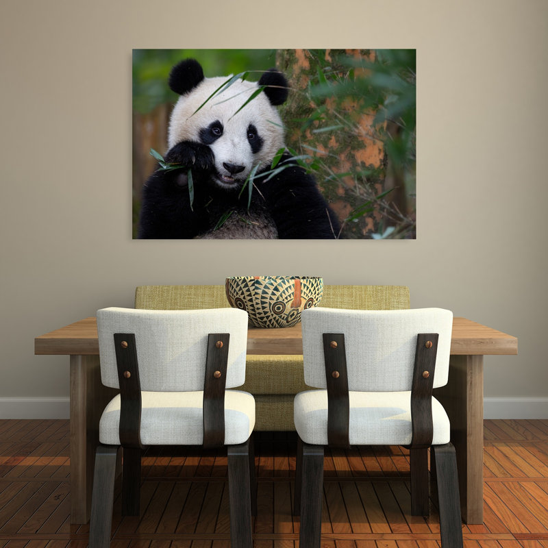 Reproduction d'art mural panda mangeant du bambou paisible serein abstrait, H 32 po x l 48 po