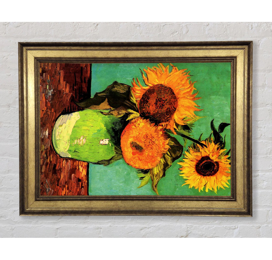 Van Gogh Drei Sonnenblumen in einer Vase - Druck