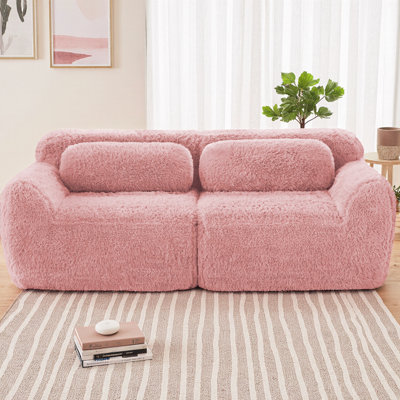2-Seater Modular Sectional Sofa with Plush Fabric, 32D High Density Sponge Cushions & Anti-Slip Design, Includes Throw Pillows for Living Room, No Assembly Required
