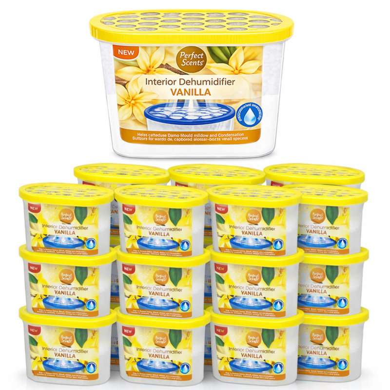 Home Moisture Absorber Vanilla Dehumidifier Tub Damp Condensation Mould Odour Control For Bedroom Bathroom Kitchen Wardrobe Basement (Pack Of 24)