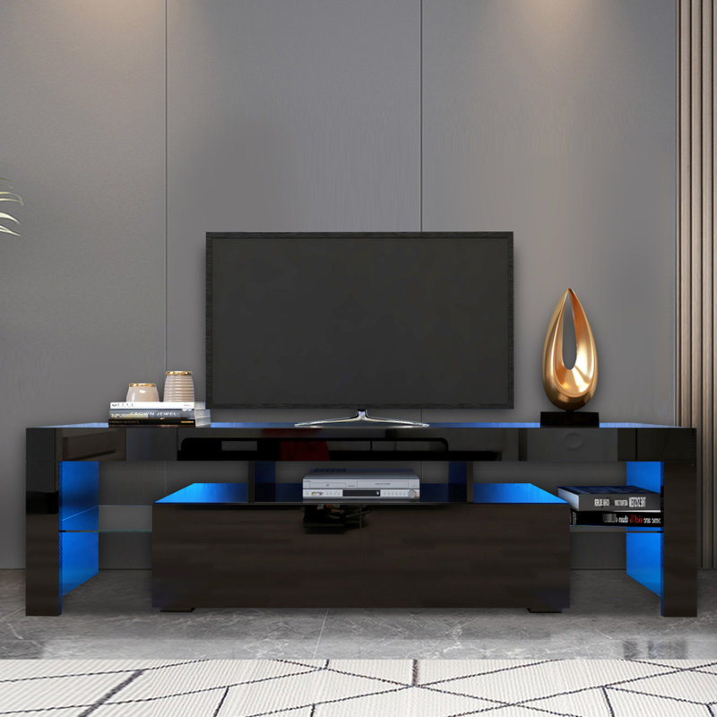 Meuble télé moderne noir à écran plat 60 - 69 pouces avec 20 couleurs DEL et télécommande