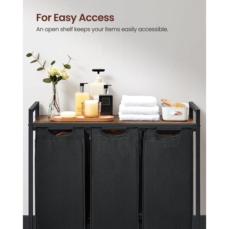Laundry Hamper with 3 Pull-Out and Removable Bags, Black