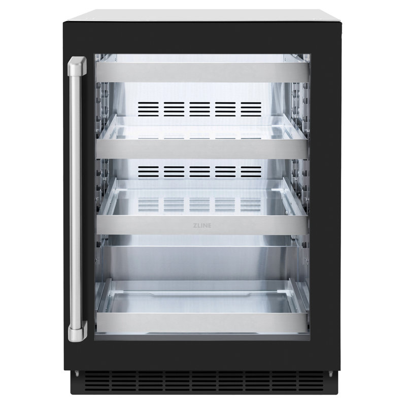 ZLINE 24 in. Touchstone 151 Can Beverage Fridge w/ DuraSnow Stainless Steel Glass Door, Black Matte