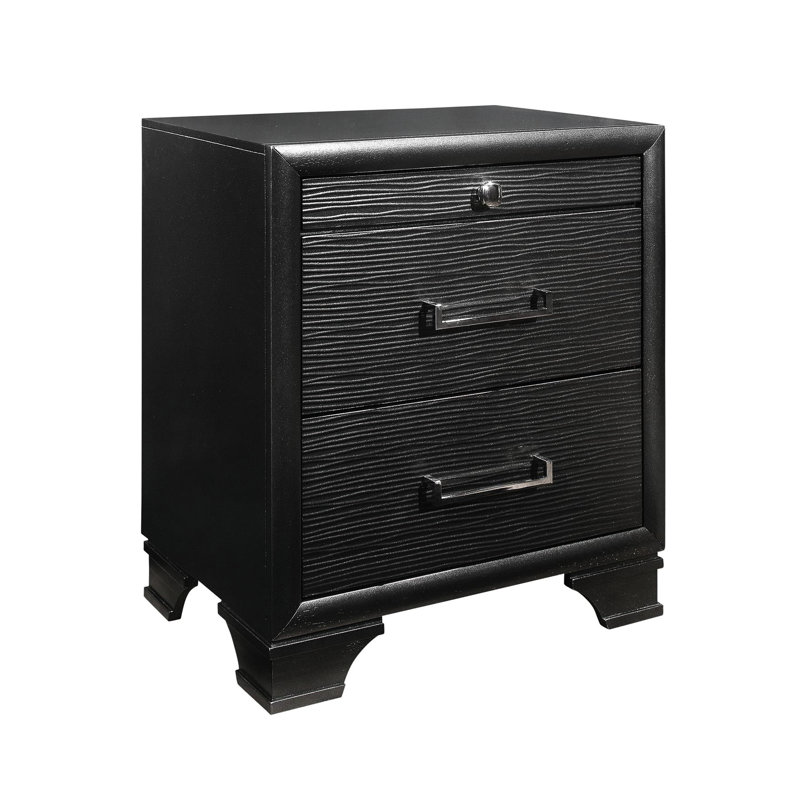 Gray Nightstand With Tapered Leg Design And Spacious Storage Options Finish Grey, Drawers, Solid Wood + , Legs Included
