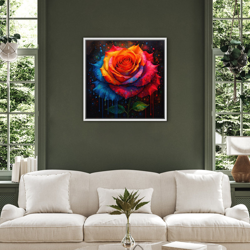 «Vibrant Multicolor Rose Splash», art mural contemporain imprimé, impression sur toile encadrée, H 24 po x l 24 po x P 1,5 po