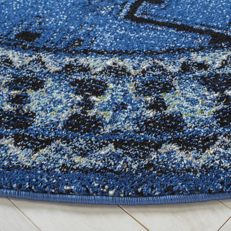 Tapis bleu / noir Southwestern, Rond 6 pi 7 po