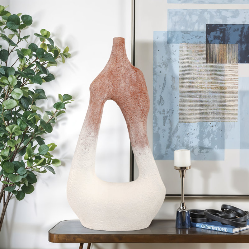 Abstract Open Form Terracotta Tall Floor Vase for Living Room Styling - Contemporary Flower Vase for Home Display and Kitchen Decor