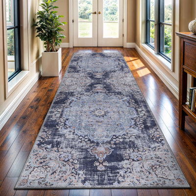 Koressa Oriental Blue Machine Washable Area Rug