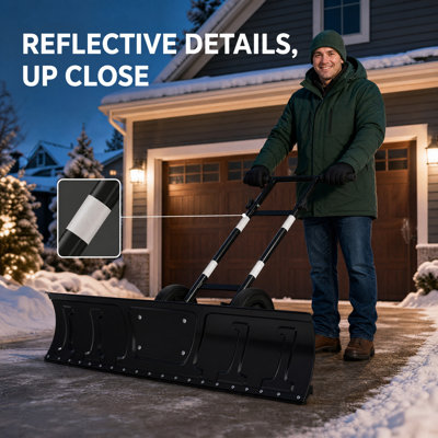 Balconera 48" Heavy Duty Snow Shovel with Wheels, Wheeled Snow Pusher for Driveway