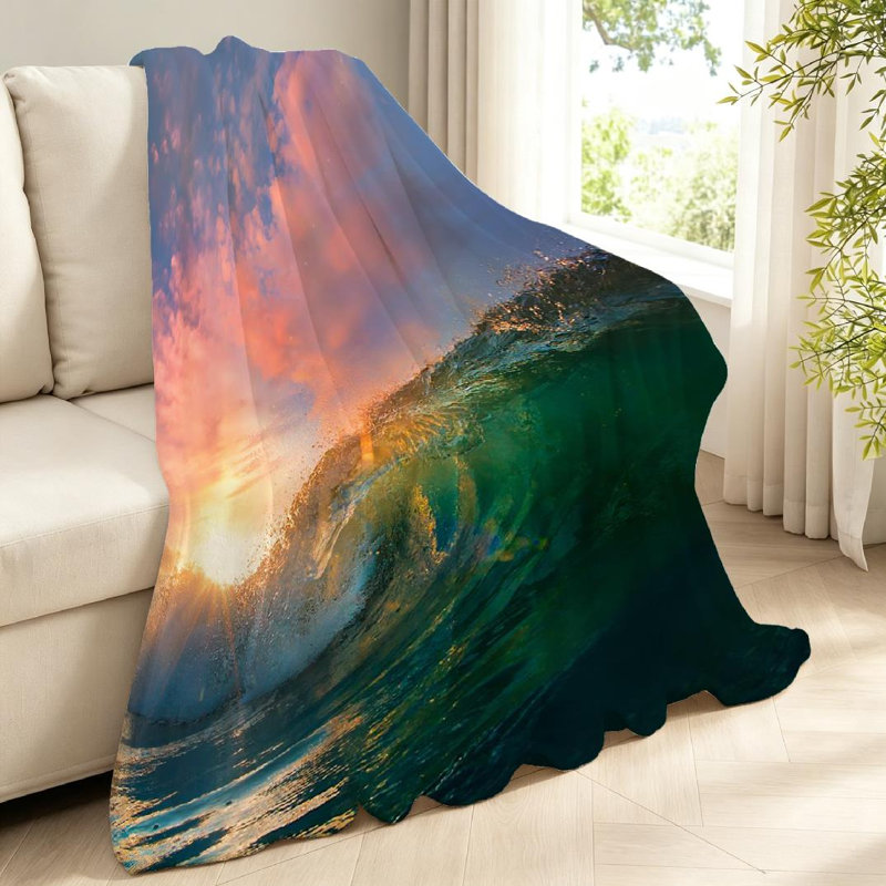 Jeté transparent en flanelle molletonnée très douce, magnifique imprimé face à l'océan, Jeté 40 po x 50 po