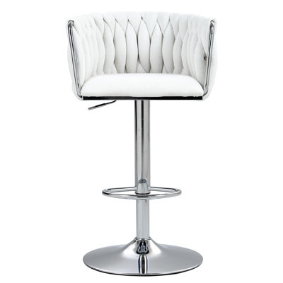 360° Fabric Cover Swivel Bar Stools Set Of 2, Adjustable Counter Height Bar Chairs With Woven Back & Footrest,Silver Chromed  Bar Stools