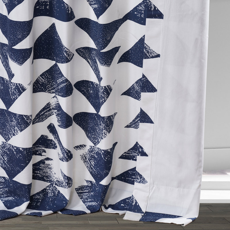 Efren Triad Geometric Printed Cotton Rod Pocket Room Darkening Curtains - Single Panel Drapes (1 Panel), 50" W x 84" L, Blue