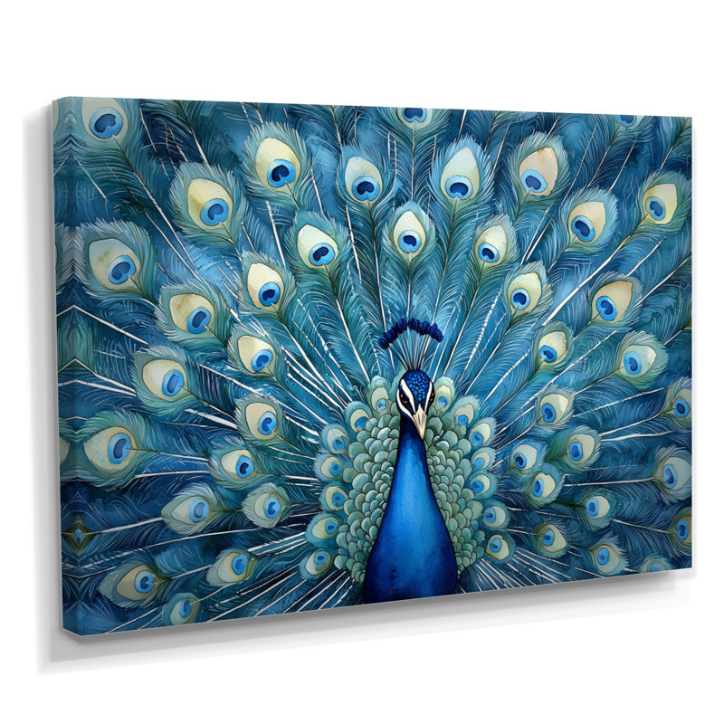 Royal Peacock Feather présent II - paon, art mural, H 16 po x l 32 po, Toile tendue, Ne s’applique pas