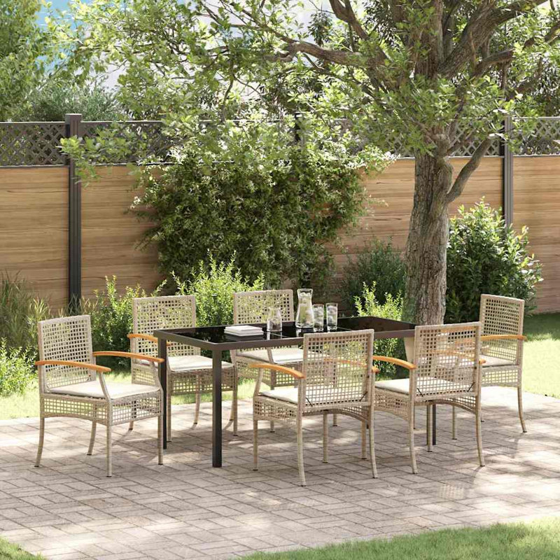 6 - Person Patio Dining Set with Rectangular Table, Beige