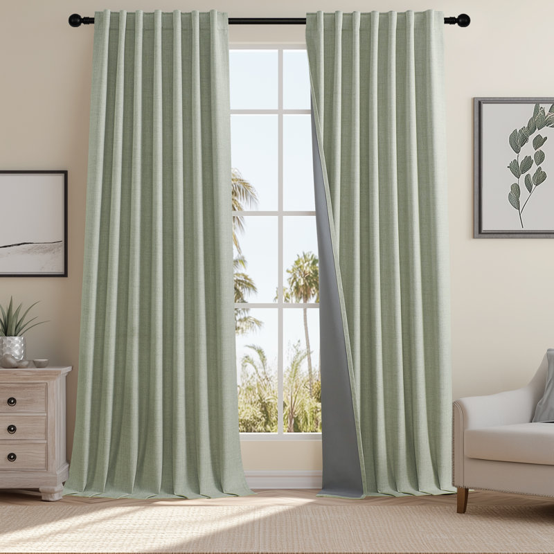 Ensemble de 2 panneaux de rideaux occultant en toile de jute 100% Leming, L 52 po x L 72 po, Vert sauge