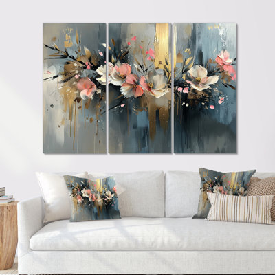 Mistic Symphony Of Abstract Fuschia Flowers III - Fuschia Wall Art Decor - 3 Pieces