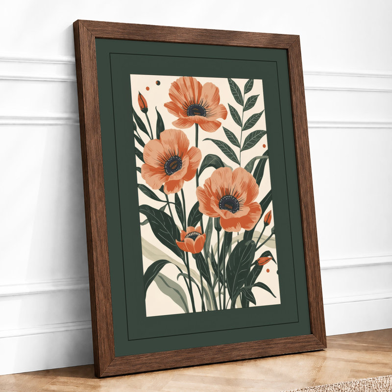 Orange Blooms & Foliage Botanical - Print, Walnut, A1 - 84.1 x 59.4 cm