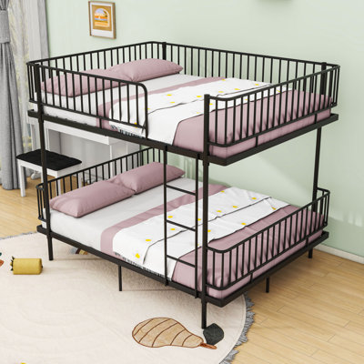 Metal Bunk Bed with Ladder and Guardrails