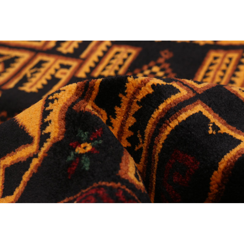 Tapis rectangulaire unique en laine de style années 1990 de 3 pi 7 po x 5 pi 8 po noir