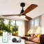Ventilateur de plafond intelligent 52 po avec lumière, 3 pales en bois, télécommande à 6 vitesses et commande vocale APP, 3CCT, à intensité variable, moteur réversible BLDC-133201691