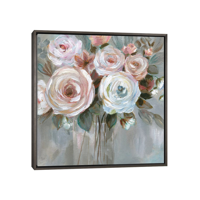 «Bouquet In Blush» par Nan - impression, H 37 po x l 37 po x P 1,5 po, Cadre rustique foncé