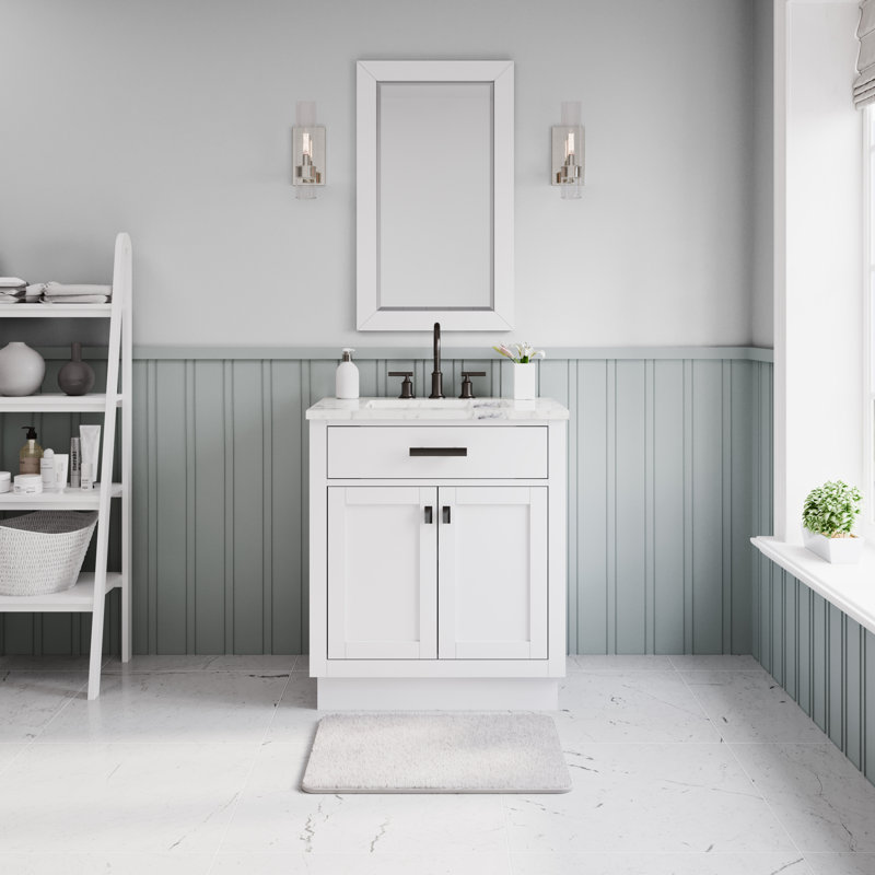 Hartford 30" Carrara White Marble Countertop Bath Vanity in Pure White with Faucet
