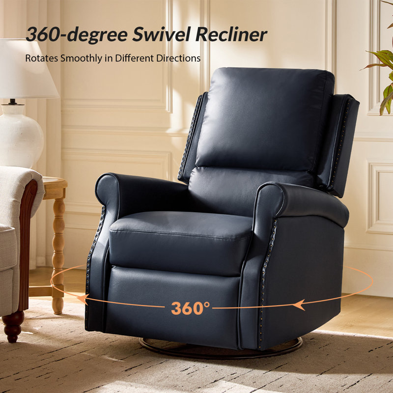 Philip 38'' Traditional Faux Leather Swivel Rocker Manual Recliner (Set of 2), Navy