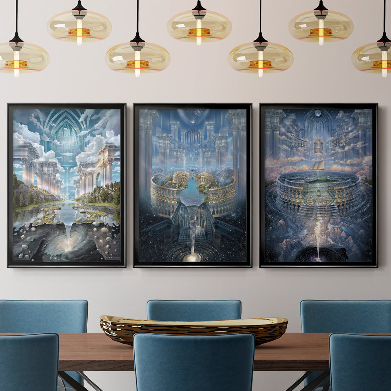 " Genesis II " 3 - Pieces, 36.5" H x 26.5" W x 1" D, Black Framed Canvas