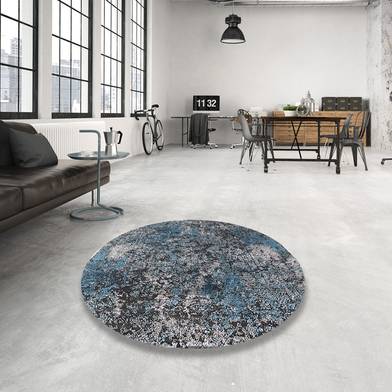 Tapis oriental bleu / noir / gris Hylan, Rond 8 pi