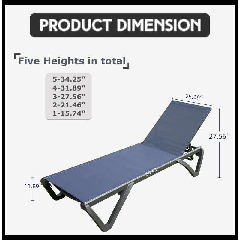 Foxley Outdoor Metal Chaise Lounge Set, Gray/Navy Blue