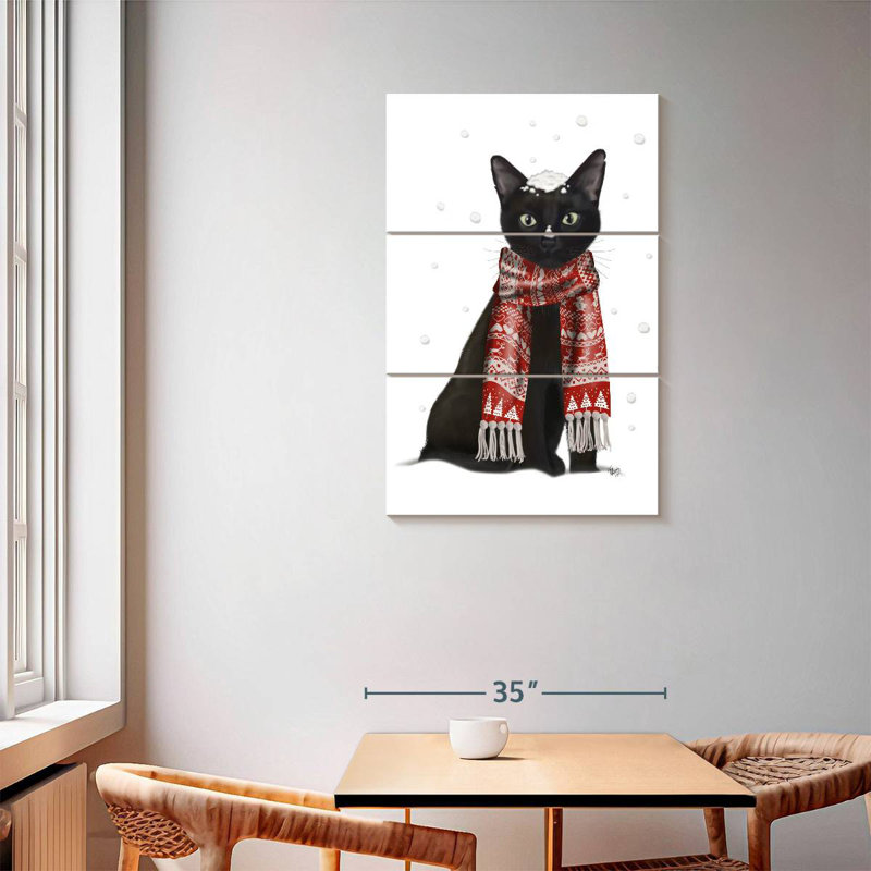 Brampt Black Cat Red Scarf, 57" H x 36" W
