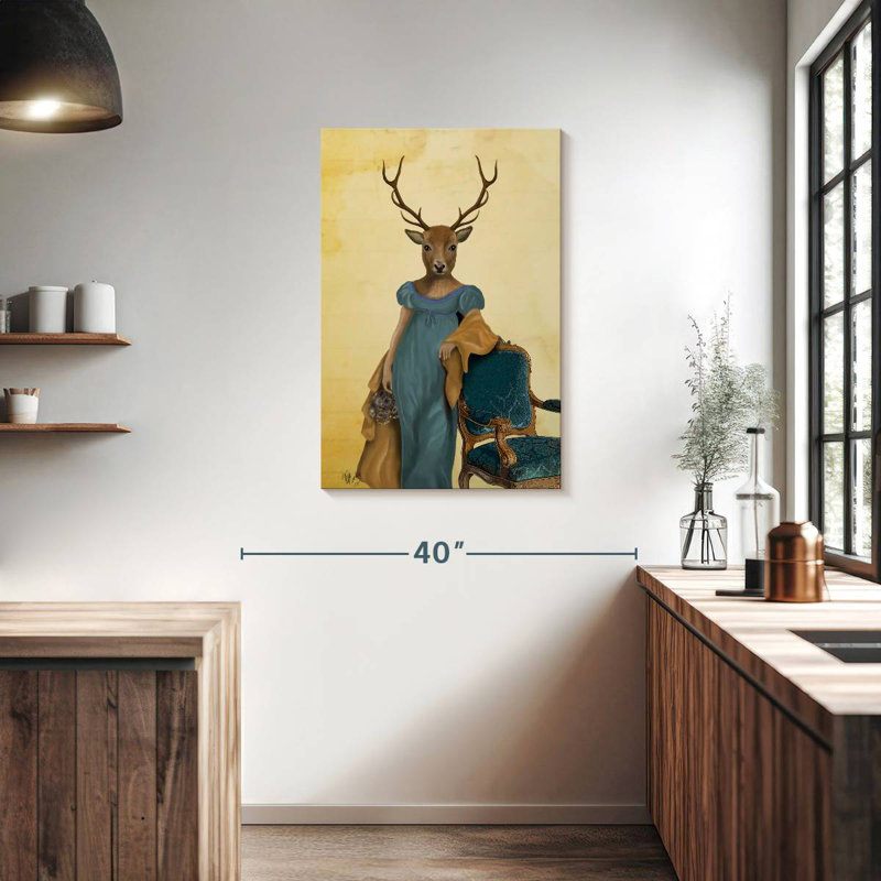 Cerf Brampt en robe bleue, H 36 po x l 24 po