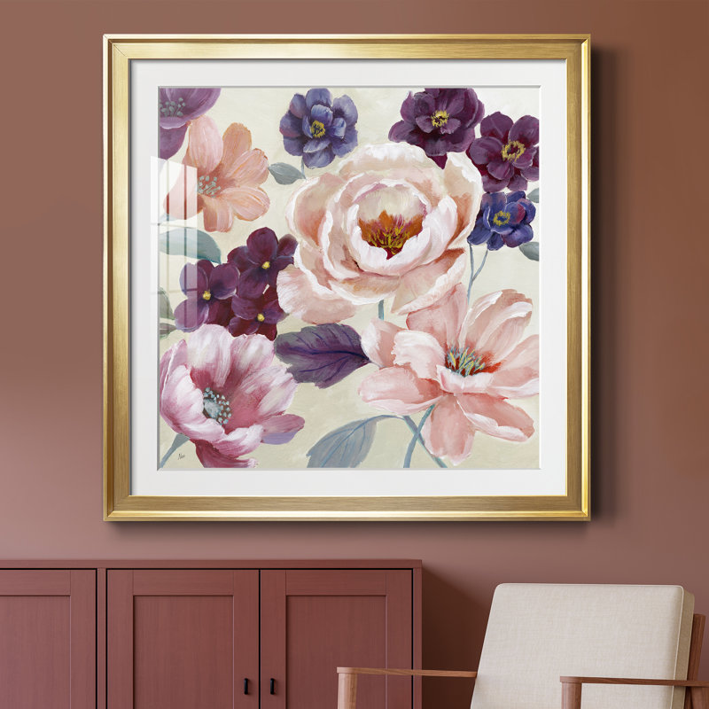 Douce romance - peinture encadrée, H 34,5 po x l 34,5 po x P 1,5 po, Toile avec cadre or