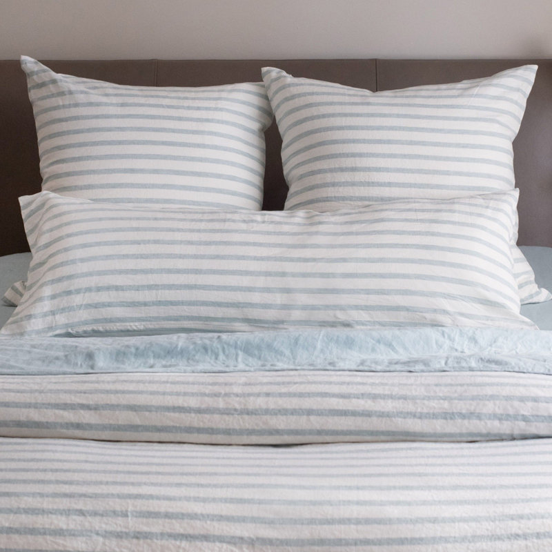 100% French Linen Body Pillow, Cream & Wave Stripe