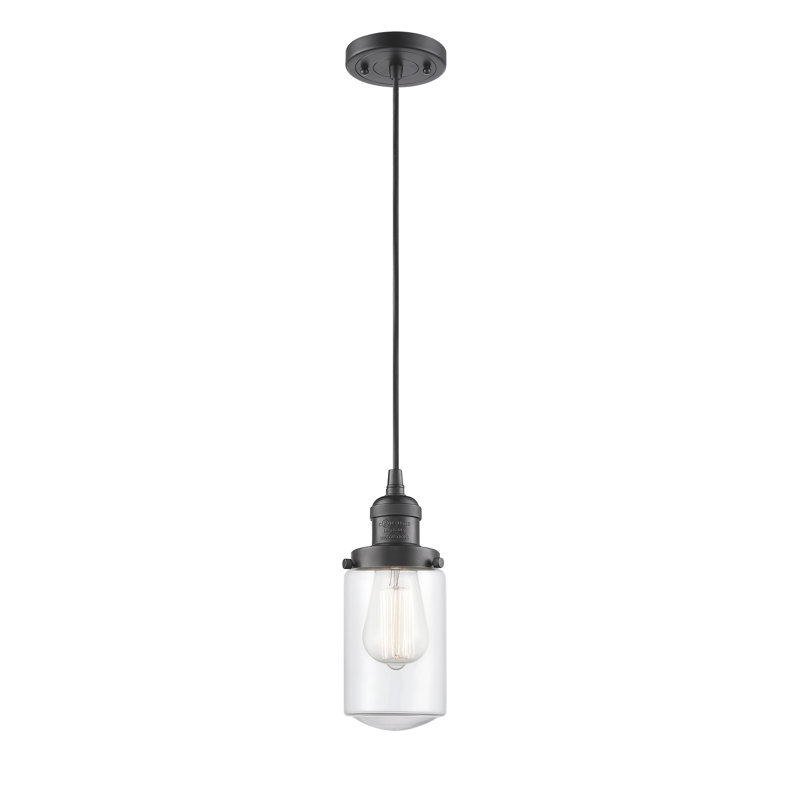 Luminaire suspendu 1 lumières scolaire single Saroyan, Transparent, Bronze huilé, Ampoule DEL 6 watts Vinage