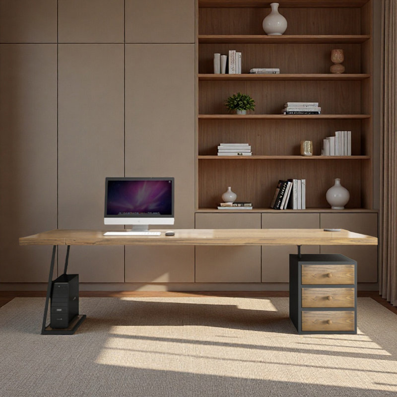 Bureau en bois massif avec tiroirs simples, H 29,53 po x l 94,49 po x P 39,37 po