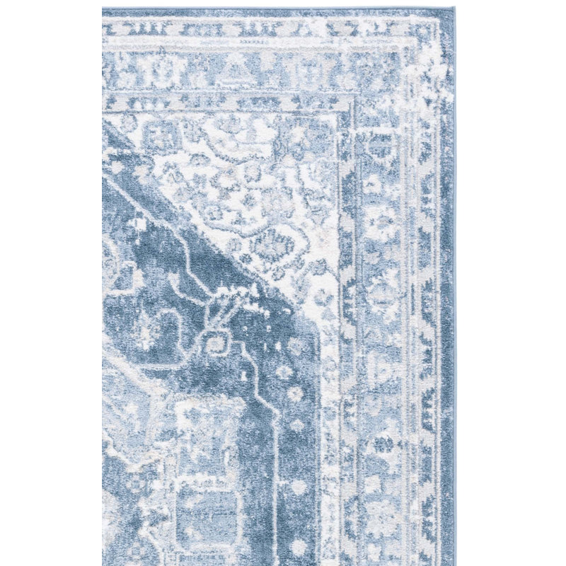 Lowrey Ivory Gray/Blue Rug, Rectangle 8' x 10'
