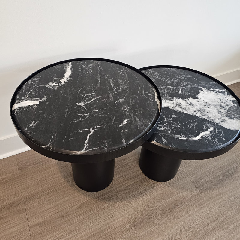 Tonis 2-PC Side Table Set with Nero Marble, Black