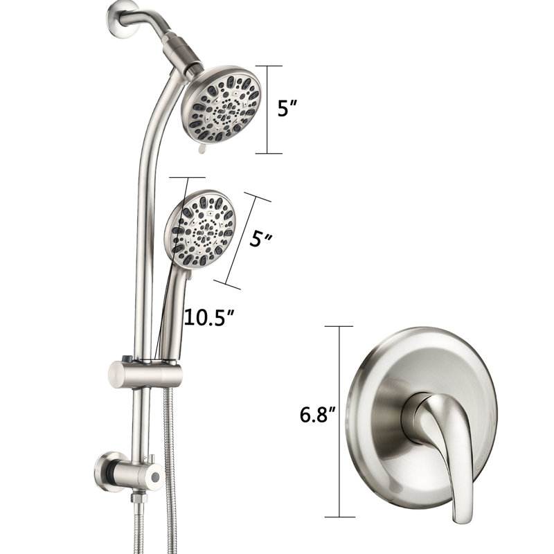 Douche de 1,8 gallon par minute avec perceuse - Tige coulissante en acier inoxydable et tête de spa à 7 réglages doubles