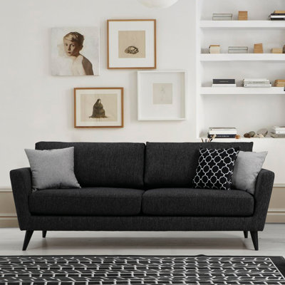 Canapé moderne 3 places, gris foncé, 84,6 po x 37,0 po x 34,6 po | Structure en bois de hêtre et en carton, tissu 100% polyester | Coussins de dossier en mousse et en silicone gris doux | Coussins portables 18 x 18 pouces | Élégant pour un décor industriel et scandinave