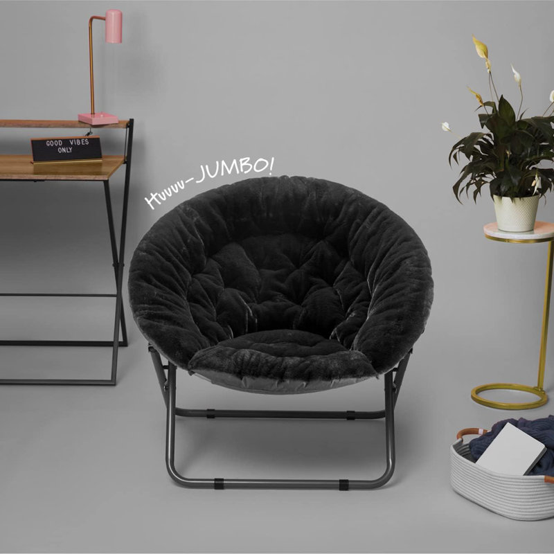  Fauteuil surdimensionné en fausse fourrure de lapin, Noir, Noir