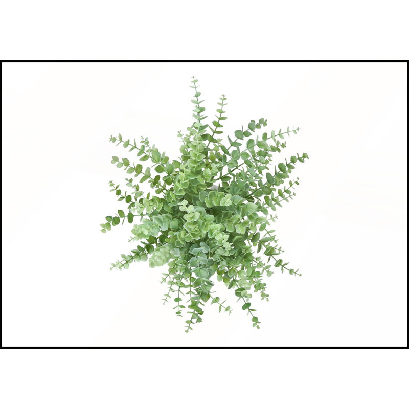 Ensemble de 2 brins d'eucalyptus artificiels, 40 cm de hauteur, dans des pots blancs modernes pour une décoration de table contemporaine.